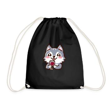 Wine-loving wolf - Drawstring Bag - black - Front