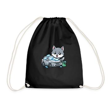 Un loup mignon lave une voiture - Sac de sport léger - noir - Devant