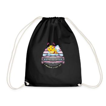 Retro Vintage Bee Funny - I Believe I Can Fly - Drawstring Bag - black - Front