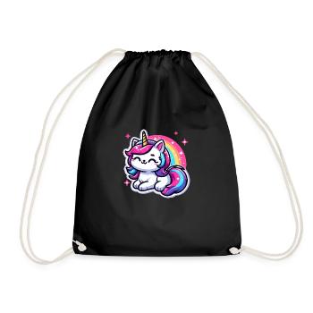 Regenbogen Einhorn Katze - Turnbeutel - Schwarz - Vorne