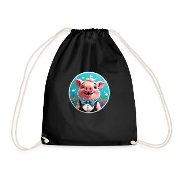 Funny Pig Comic - Drawstring Bag - black - Front