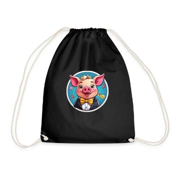 Funny Pig Comic - Drawstring Bag - black - Front
