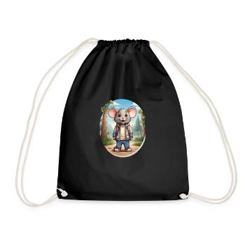 Mouse Cute Kids Drawing Comic - Drawstring Bag - black - Front