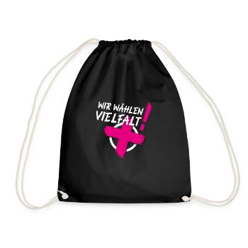 Wir wählen Vielfalt! (CSD-Design 2024) - Turnbeutel - Schwarz - Vorne