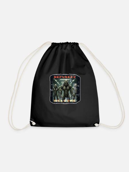 Out of Space - Refugees Welcome Design - Version5 - Turnbeutel - Schwarz