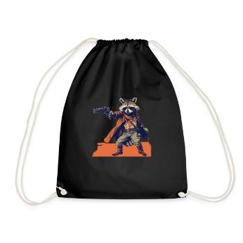 raccoon gunslinger - Drawstring Bag - black - Front