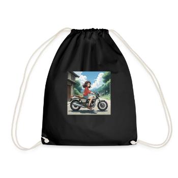 anime girl on motorcycle - Sac de sport léger - noir - Devant