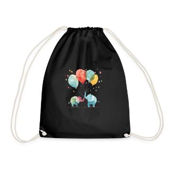 Two elephants with colorful balloons - Drawstring Bag - black - Front