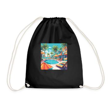 Pool Summer Holiday Palm Trees - Drawstring Bag - black - Front