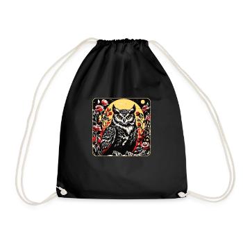Hibou avec des vrilles de pétales de rose en aspect gravure sur bois - Sac de sport léger - noir - Devant