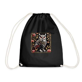 Hibou avec des vrilles de pétales de rose en aspect gravure sur bois - Sac de sport léger - noir - Devant
