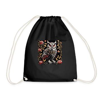 Hibou avec des vrilles de pétales de rose en aspect gravure sur bois - Sac de sport léger - noir - Devant