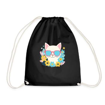 Hippie Katze - Turnbeutel - Schwarz - Vorne