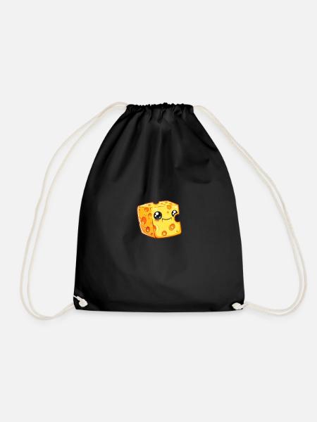 Smiling drawn cheese block - Drawstring Bag - black