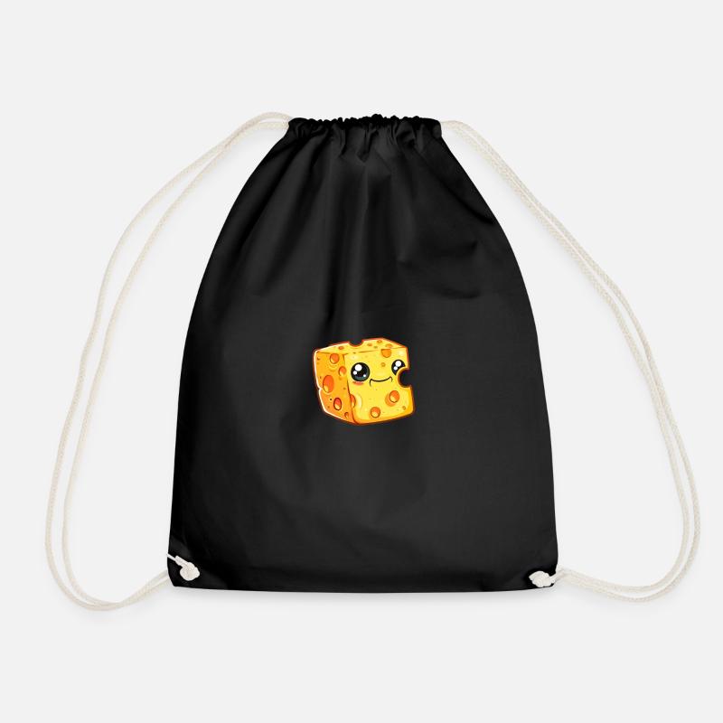 Smiling drawn cheese block - Drawstring Bag - black