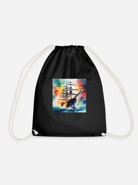 Segelschiff - Turnbeutel - Schwarz