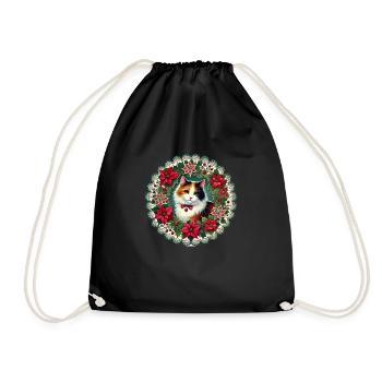 Victorian Calico Christmas - Drawstring Bag - black - Front