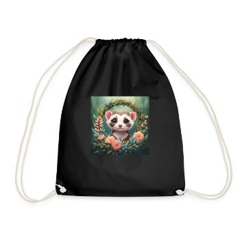 Mignon Kawaii Bébé Furet Floral - Sac de sport léger - noir - Devant