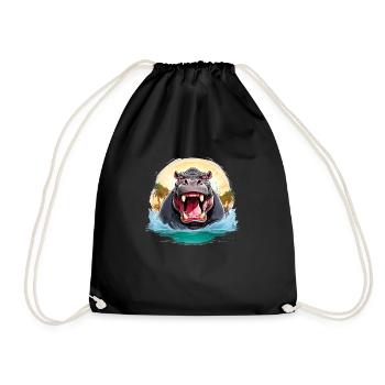 Animal sauvage en colère pugnace combatif hippopotame - Sac de sport léger - noir - Devant