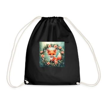 Süßer Kawaii Baby Fuchs Blumen - Turnbeutel - Schwarz - Vorne