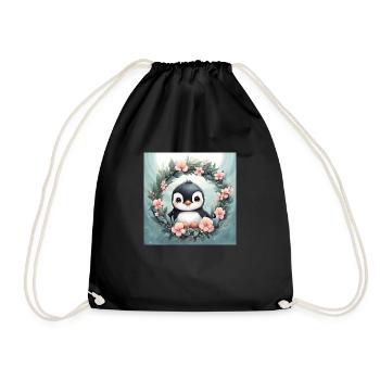 Süßer Kawaii Baby Pinguin Blumen - Turnbeutel - Schwarz - Vorne