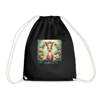 Cute Kawaii Baby Kangaroo Floral - Drawstring Bag - black - Front