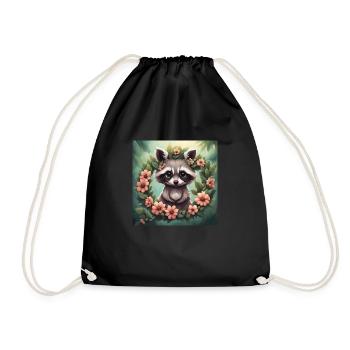 Cute Kawaii Baby Raccoon Floral Pedro Pedro Pedro - Drawstring Bag - black - Front