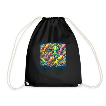Squid Pattern, Love Ocean Animals - Drawstring Bag - black - Front