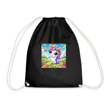 Einhorn mit Blumen - Turnbeutel - Schwarz - Vorne