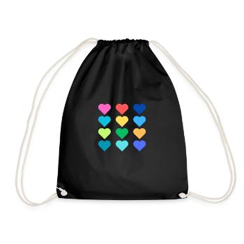 Herz Vintage Retro Regenbogen Farben - Bunt - Cool - Turnbeutel - Schwarz - Vorne