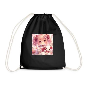 Petite fille avec sa poupée anim japonais - Sac de sport léger - noir - Devant