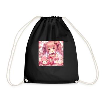 Petite fille avec sa poupée animé japonais - Sac de sport léger - noir - Devant
