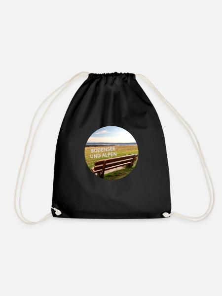 Lake Constance and Alps viewpoint with wooden - Drawstring Bag - black
