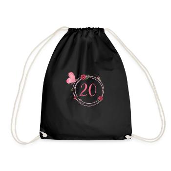 20th Birthday Butterfly and Flower Girls - Drawstring Bag - black - Front