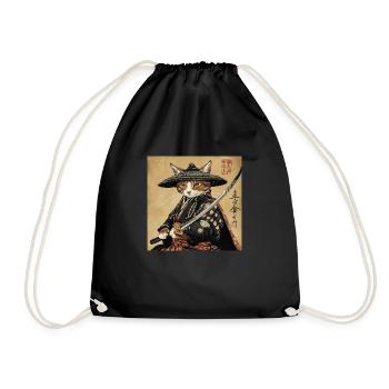 Katze Samurai Japan Ukiyo-E - Turnbeutel - Schwarz - Vorne