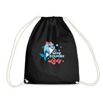 Crazy Dolphin Lady Beach Vacation Marine Biology - Drawstring Bag - black - Front