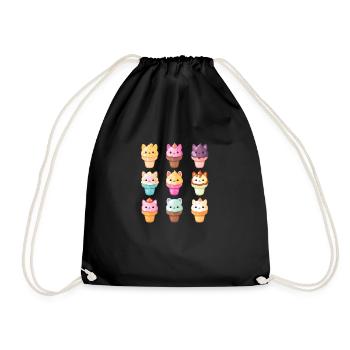 Cute Kawaii Cat Anime Ice Cream Candy - Drawstring Bag - black - Front