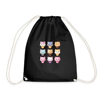 Cute Kawaii Cat Anime Ice Cream Candy - Drawstring Bag - black - Front