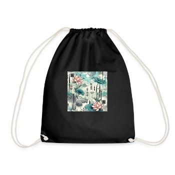 Lotus céleste et motifs asiatiques - Sac de sport léger - noir - Devant