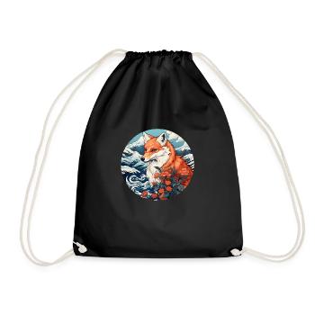 Fox wave Ukiyo-e Hokusai - Drawstring Bag - black - Front