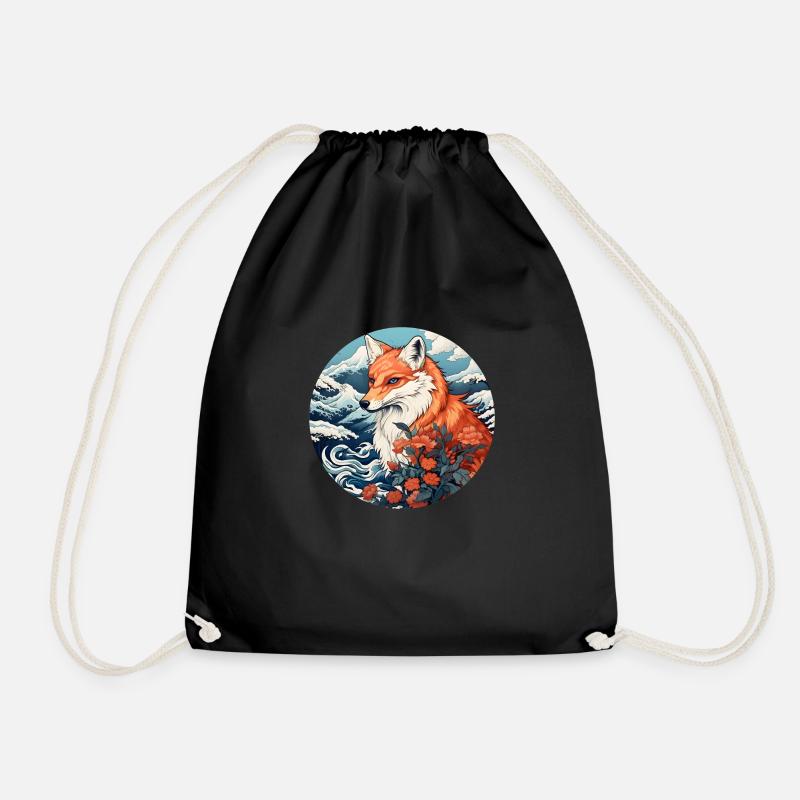 Fox wave Ukiyo-e Hokusai - Drawstring Bag - black