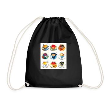 Pop Art Tea Cups: 9 Unique Designs in Color - Drawstring Bag - black - Front