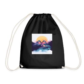Abstract Sunset with Flamingo Waves - Drawstring Bag - black - Front