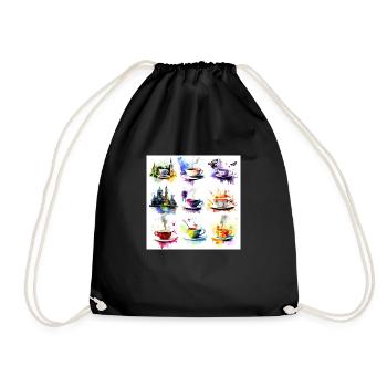 Teacups Pop Art Design for Stylish Tea Drinkers - Drawstring Bag - black - Front