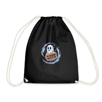 Cute Ghost with Sign My Husband Ghosted Me Design - Drawstring Bag - black - Front