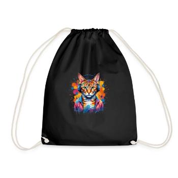 Kreativer Katzen DJ - Turnbeutel - Schwarz - Vorne
