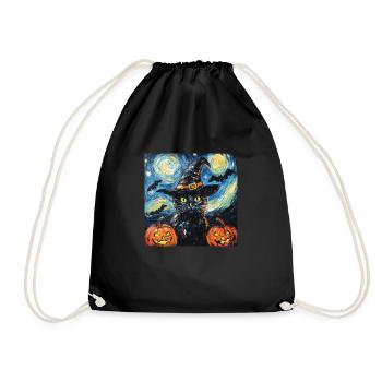 Halloween Schwarze Katze Kürbis Fledermaus - Turnbeutel - Schwarz - Vorne