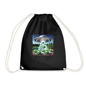 UFO & Cabbage - Green Invasion - Drawstring Bag - black - Front