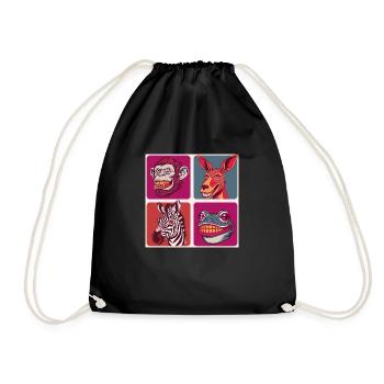 Smile Animals Kangaro Ape Zebra Frog Halloween - Drawstring Bag - black - Front
