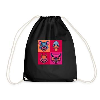 smile hardcore animals mouse duck owl halloween - Drawstring Bag - black - Front